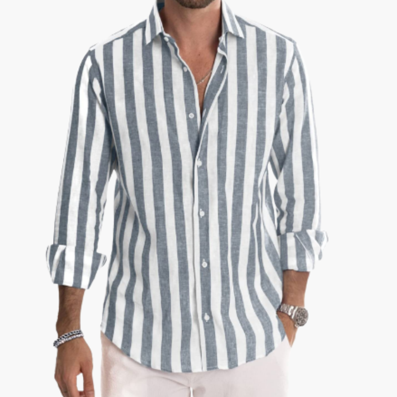 Chemise à rayures à manches longues pour homme avec fermeture à boutons