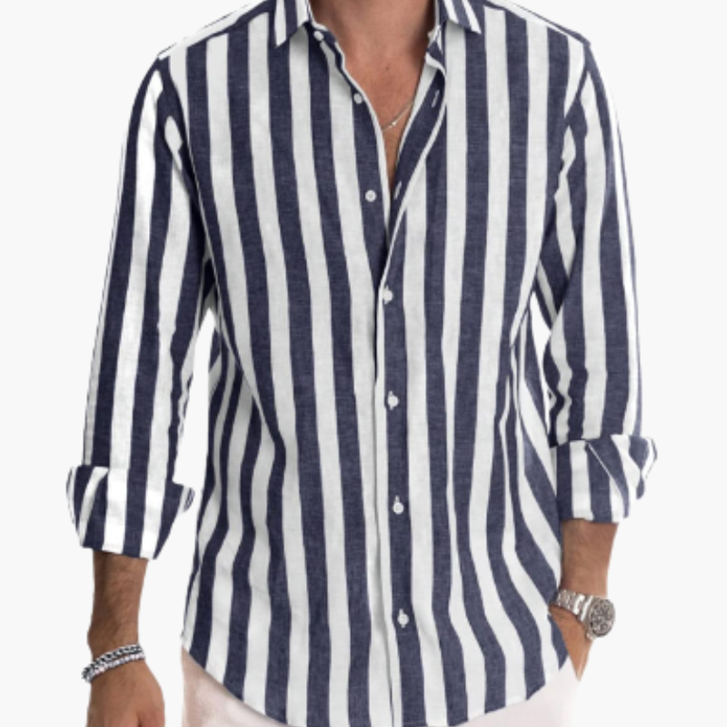 Chemise à rayures à manches longues pour homme avec fermeture à boutons