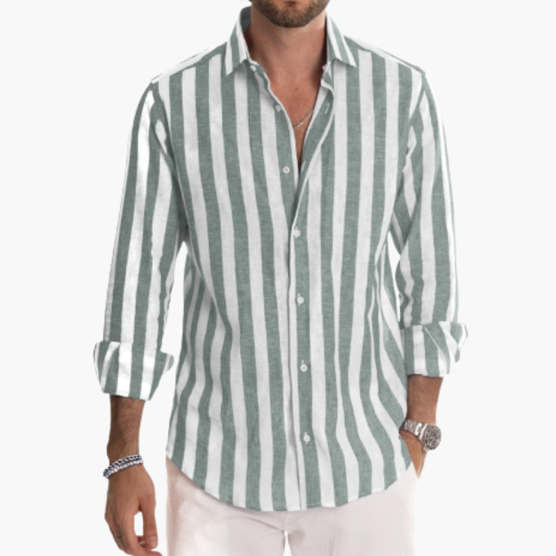 Chemise à rayures à manches longues pour homme avec fermeture à boutons
