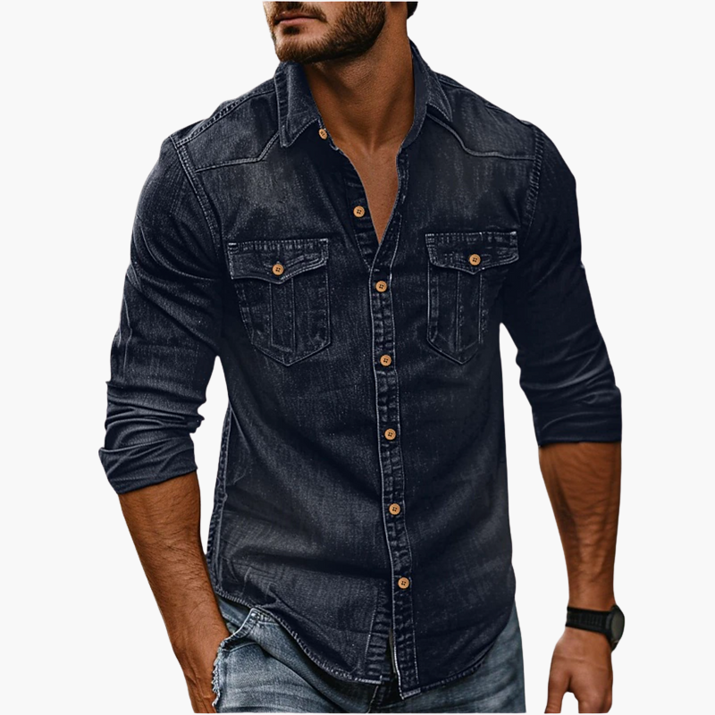 Chemise en denim pour homme avec fermeture à boutons et poches poitrine