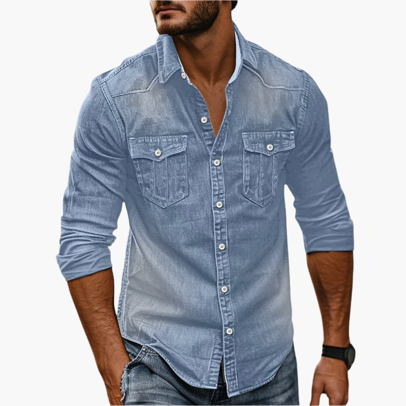 Chemise en denim pour homme avec fermeture à boutons et poches poitrine