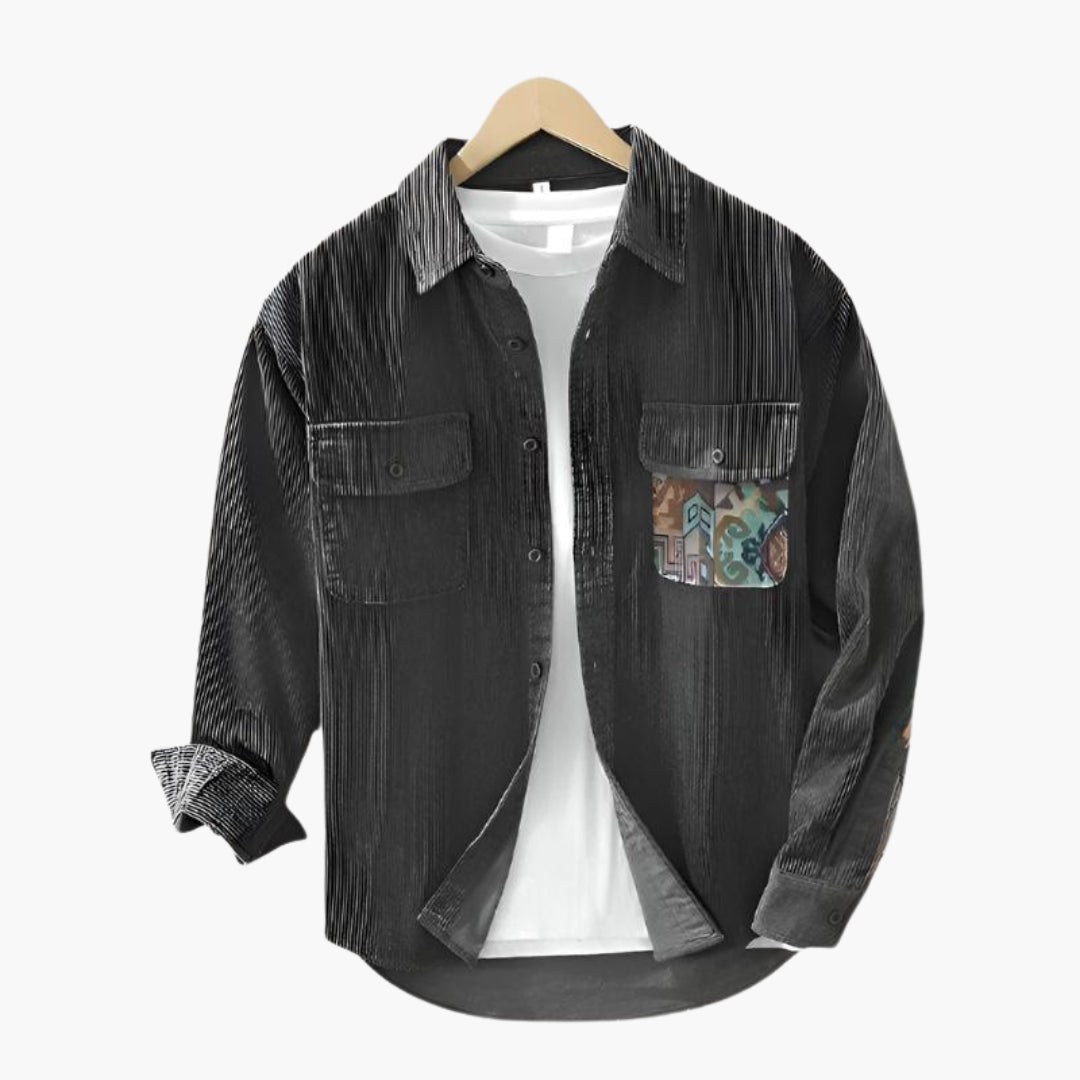 Chemise en velours côtelé à manches longues pour homme avec col boutonné