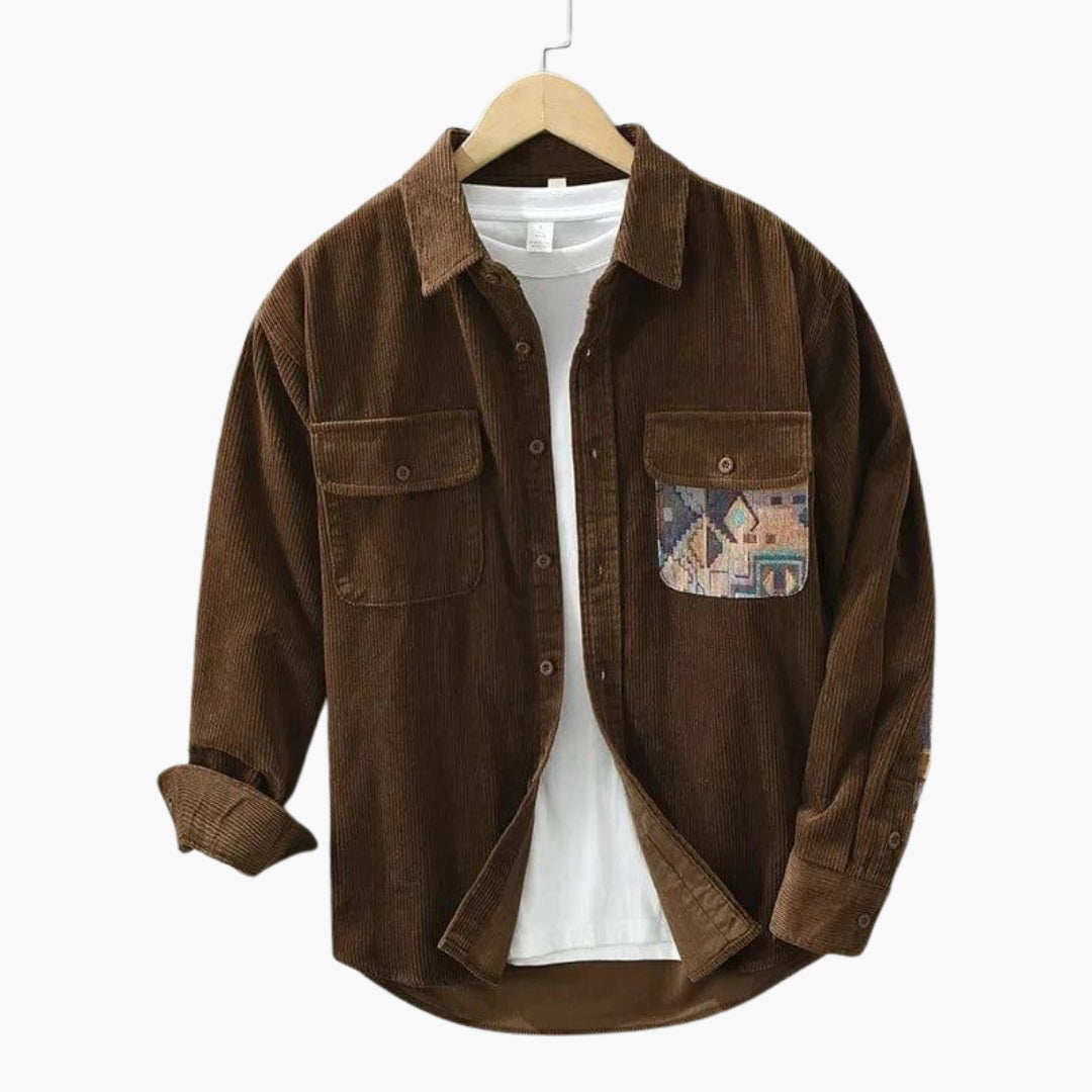 Chemise en velours côtelé à manches longues pour homme avec col boutonné