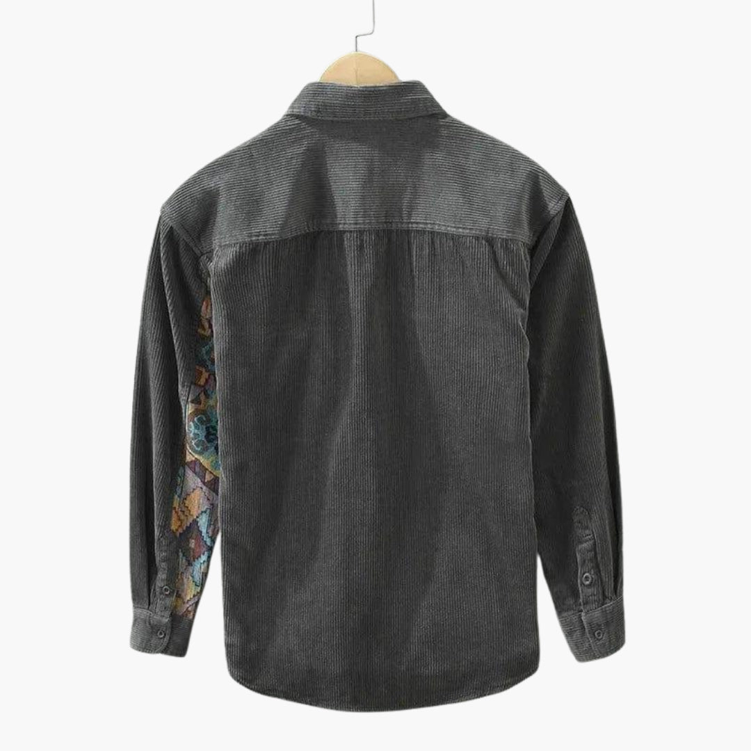 Chemise en velours côtelé à manches longues pour homme avec col boutonné