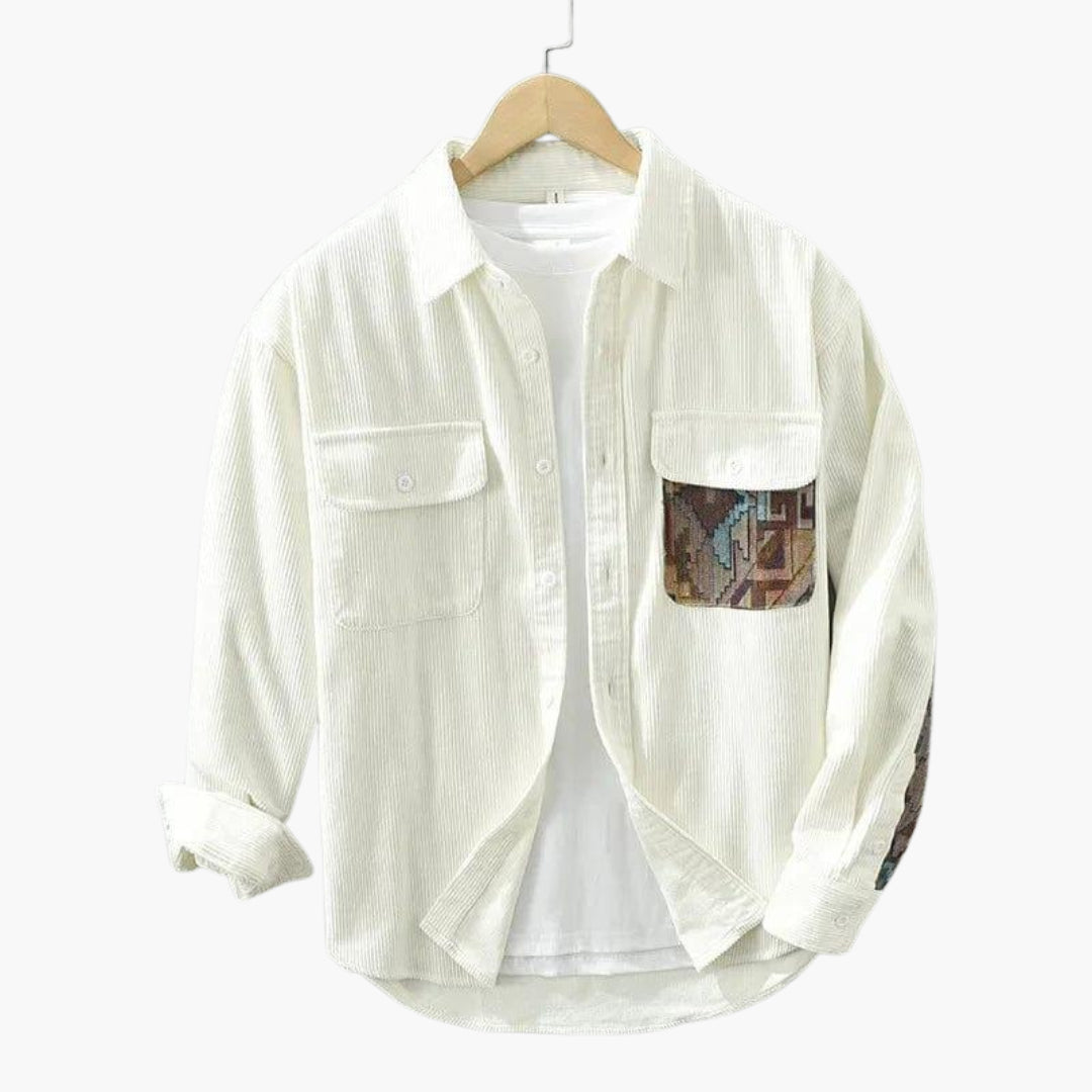 Chemise en velours côtelé à manches longues pour homme avec col boutonné