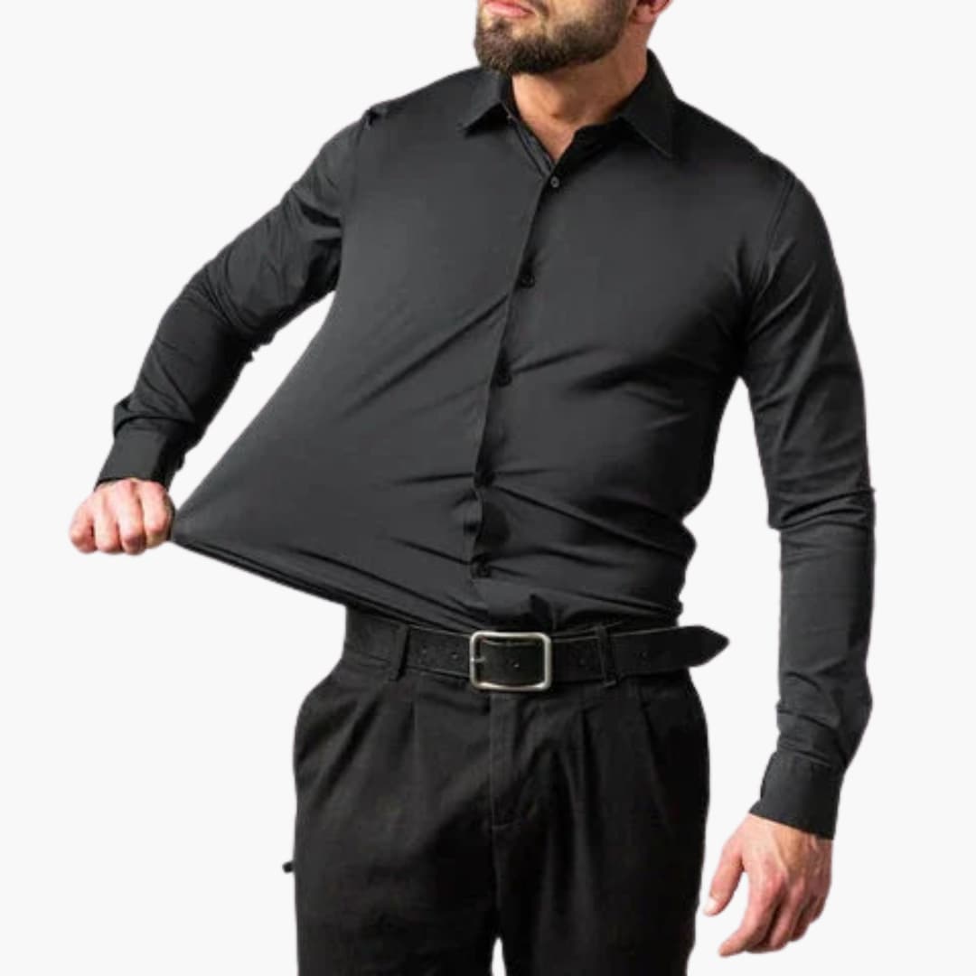 Chemise à manches longues pour homme avec fermeture à boutons et col pointu