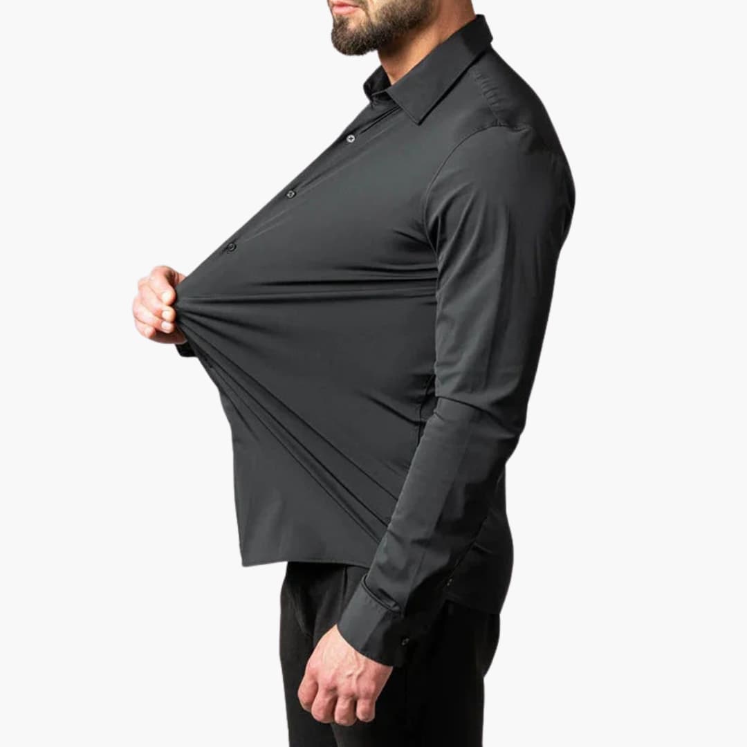 Chemise à manches longues pour homme avec fermeture à boutons et col pointu
