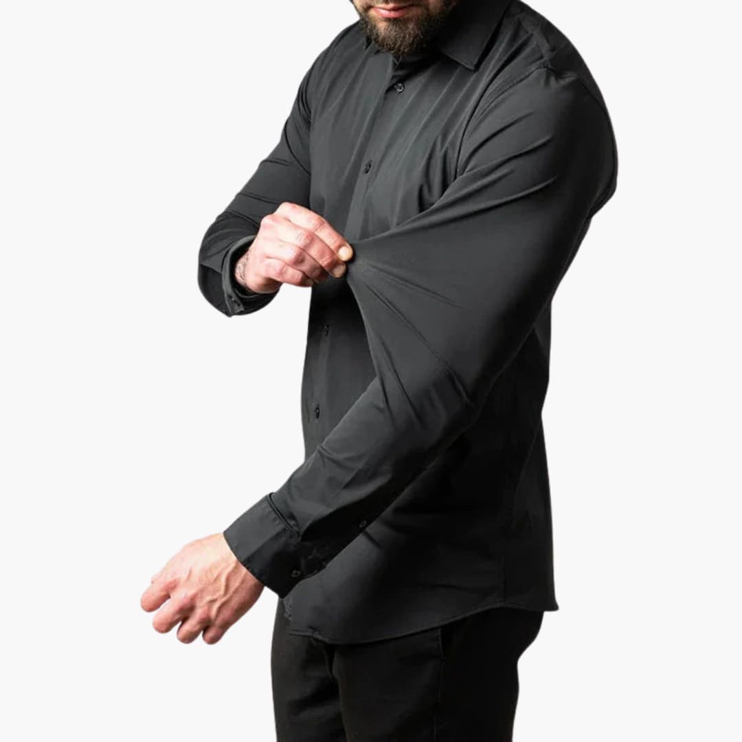 Chemise à manches longues pour homme avec fermeture à boutons et col pointu