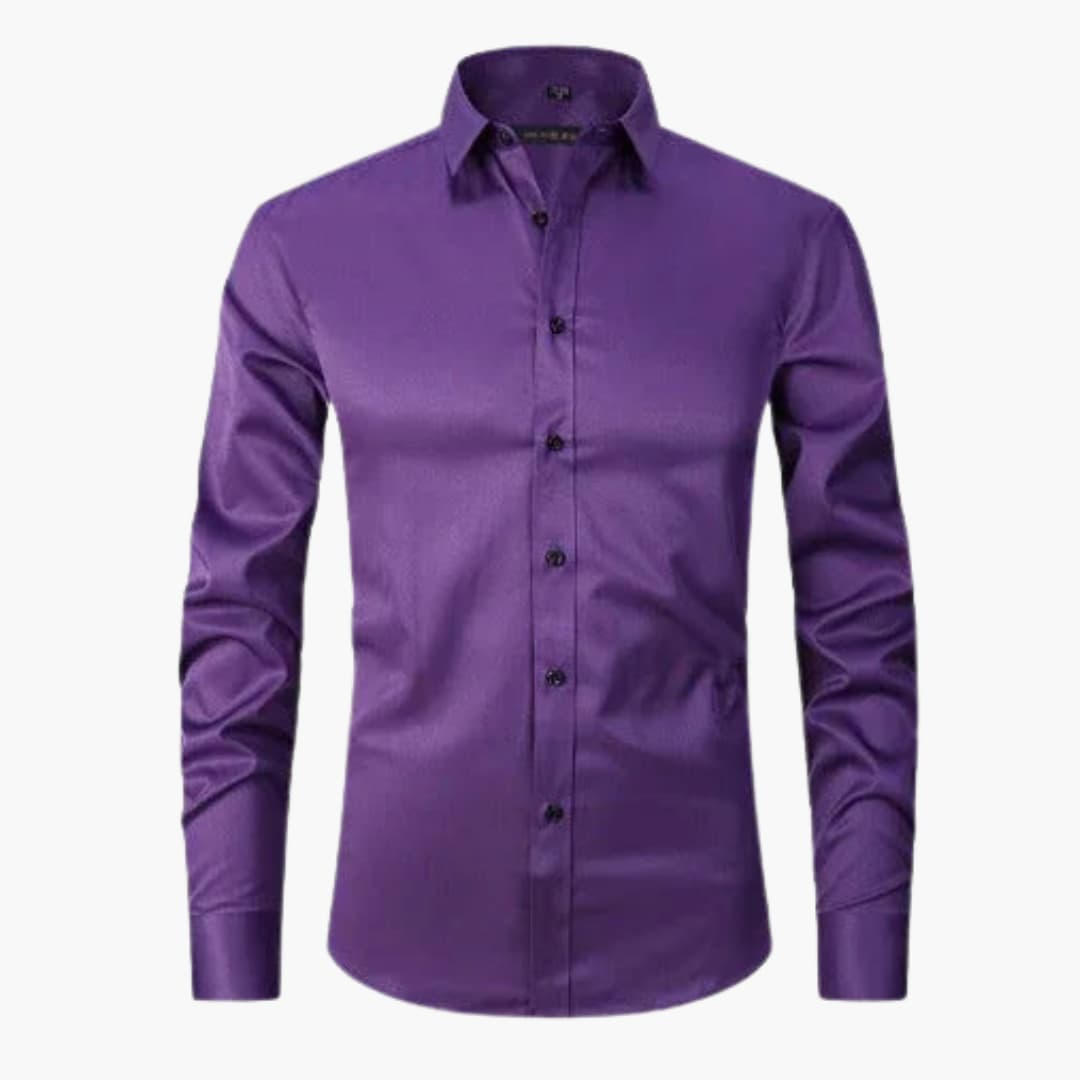 Chemise à manches longues pour homme avec fermeture à boutons et col pointu