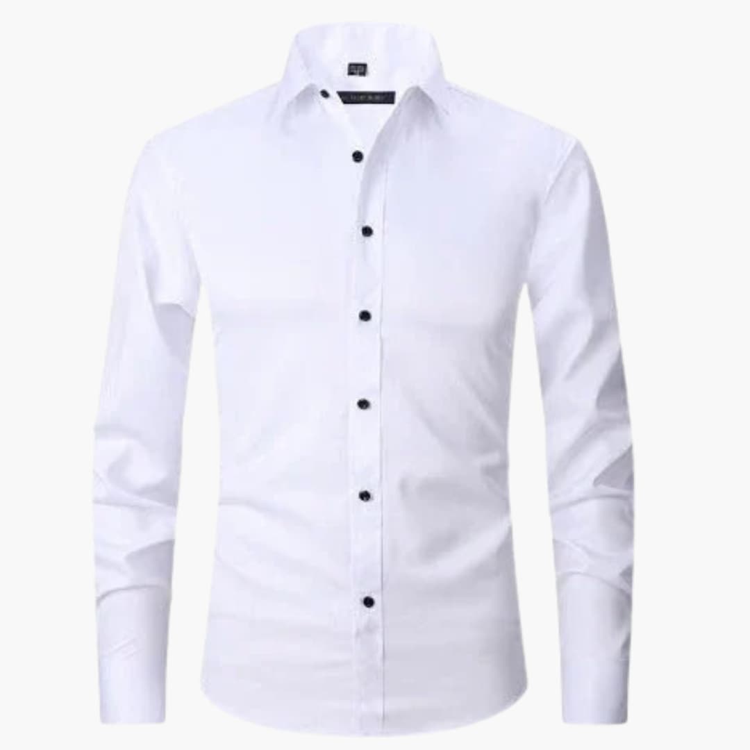 Chemise à manches longues pour homme avec fermeture à boutons et col pointu