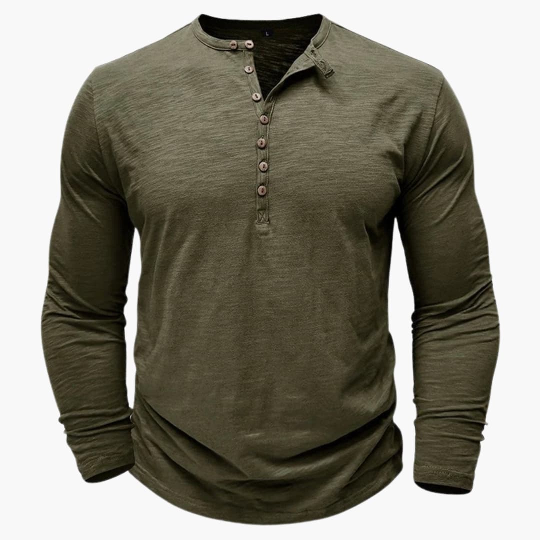 Chemise henley homme manches longues avec patte de boutonnage