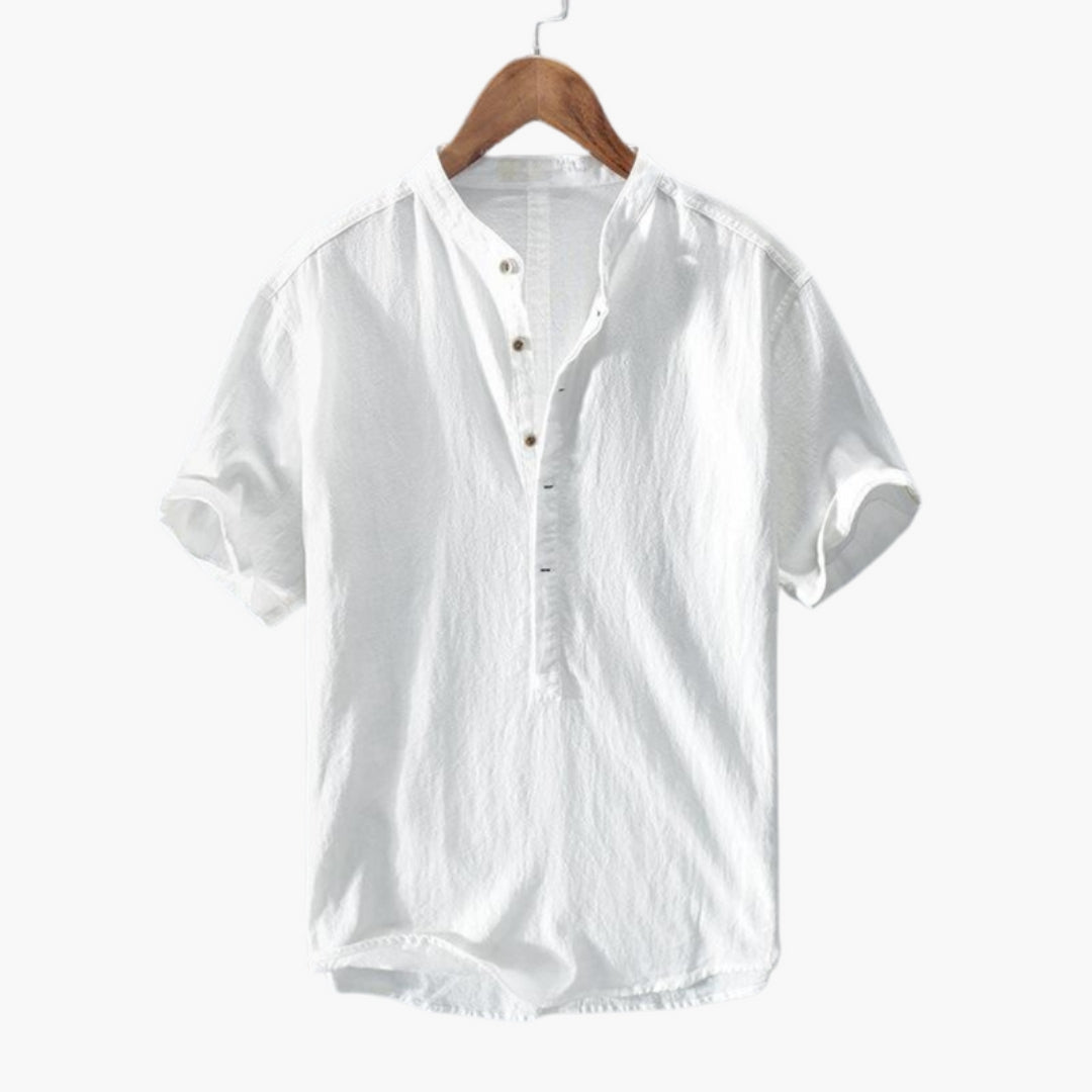 Camicia uomo con colletto alla coreana e maniche corte