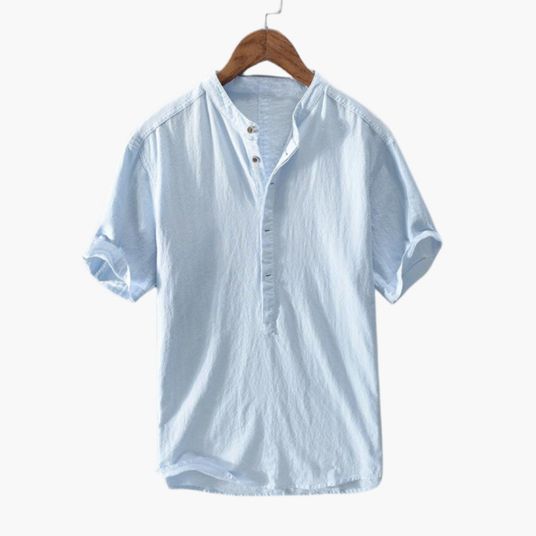 Camicia uomo con colletto alla coreana e maniche corte