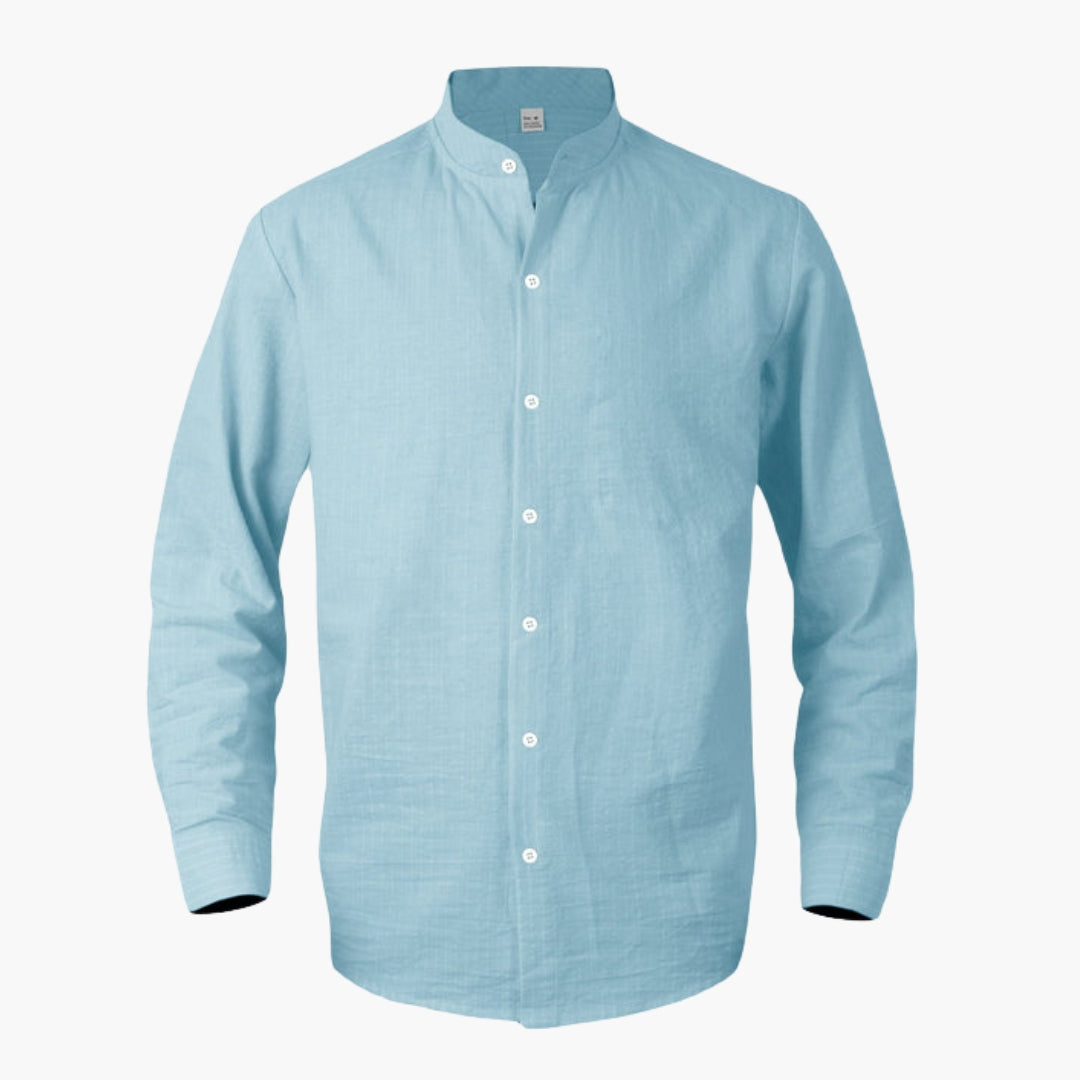 Camisa de hombre con cuello mao y diseño de rayas