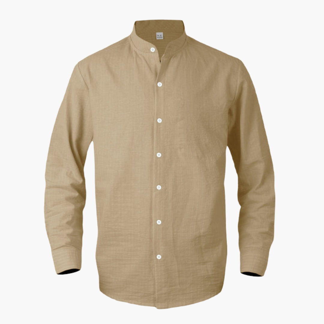 Camisa de hombre con cuello mao y diseño de rayas