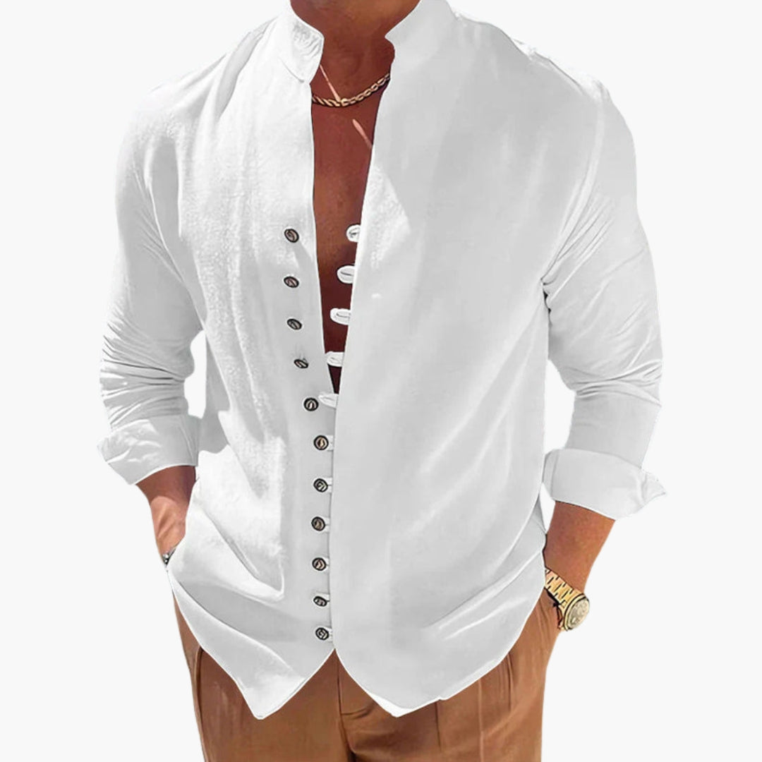 Camicia uomo con collo alla coreana e superficie tinta unita