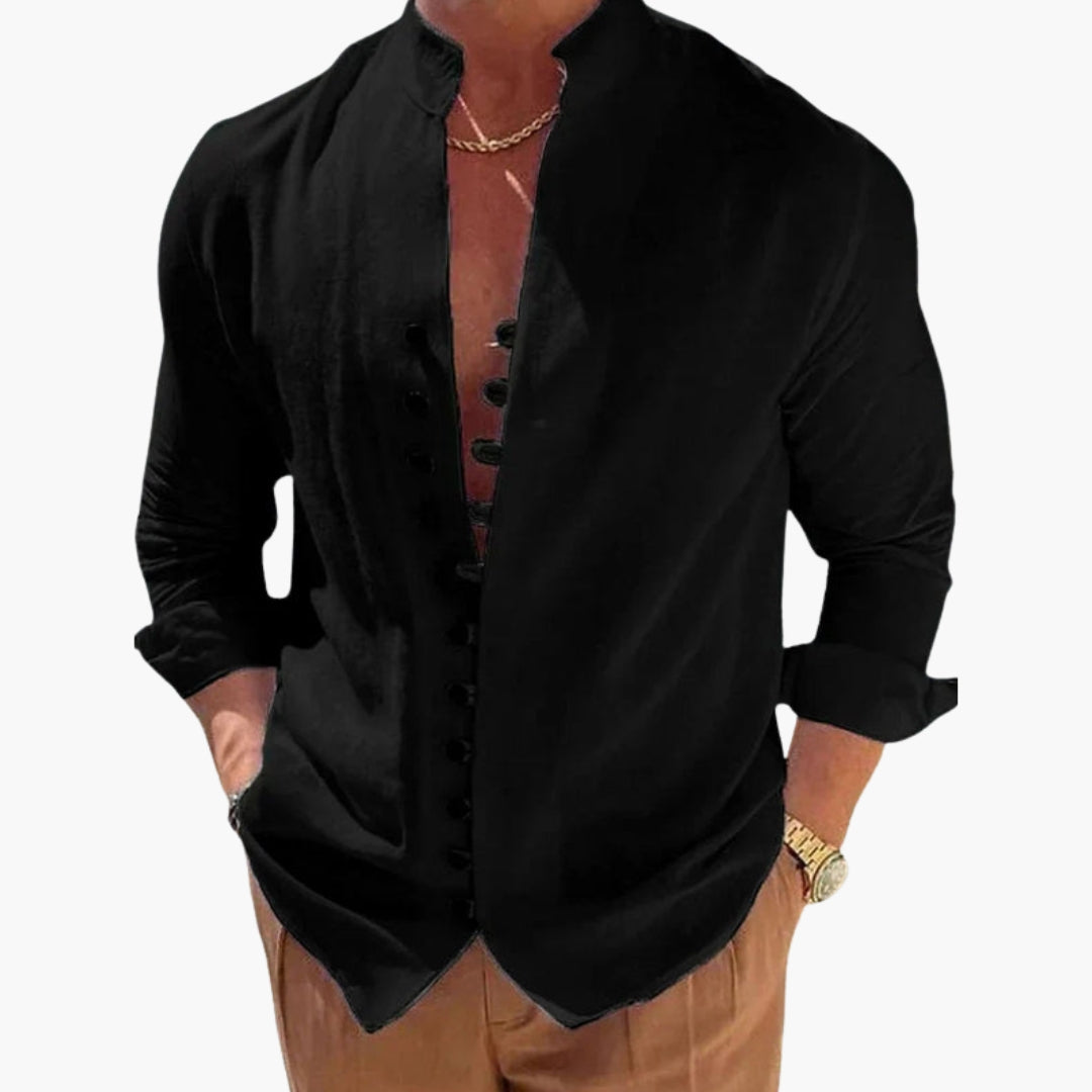 Camicia uomo con collo alla coreana e superficie tinta unita