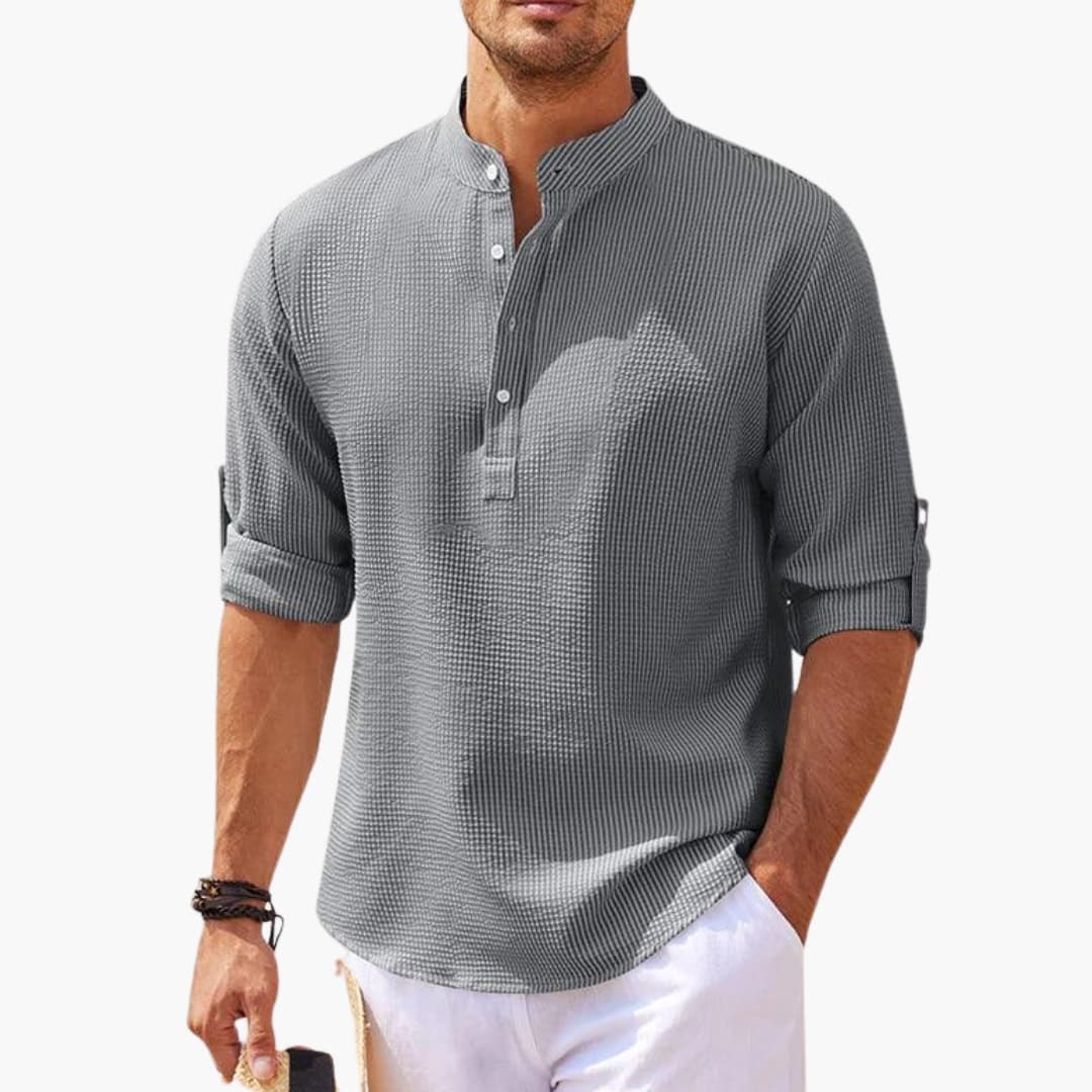 Chemise homme à col tunisien et manches trois quarts