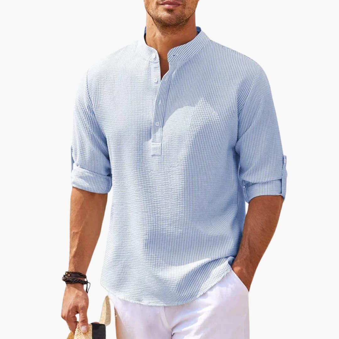 Chemise homme à col tunisien et manches trois quarts