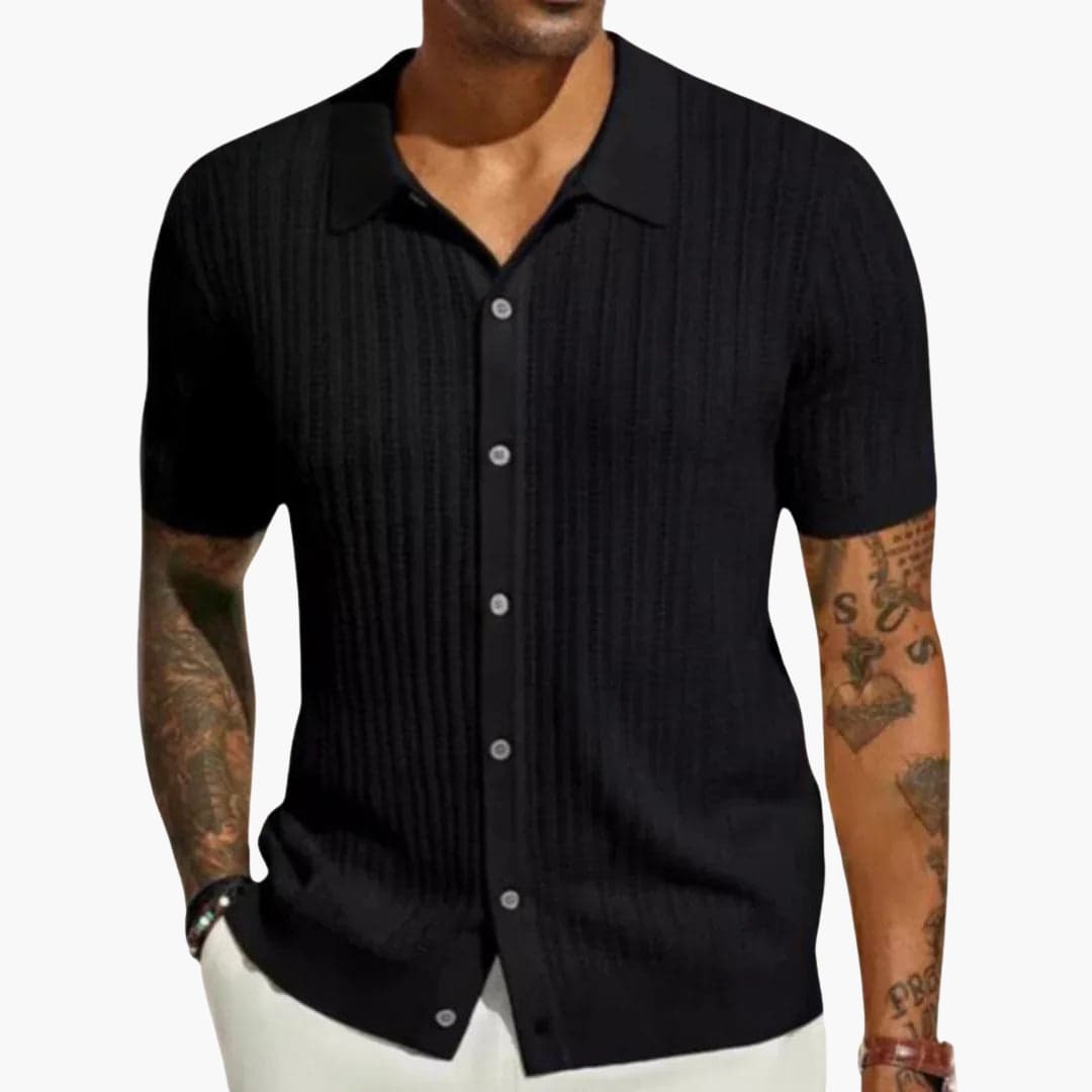 Chemise homme à manches courtes en maille avec patte boutonnée