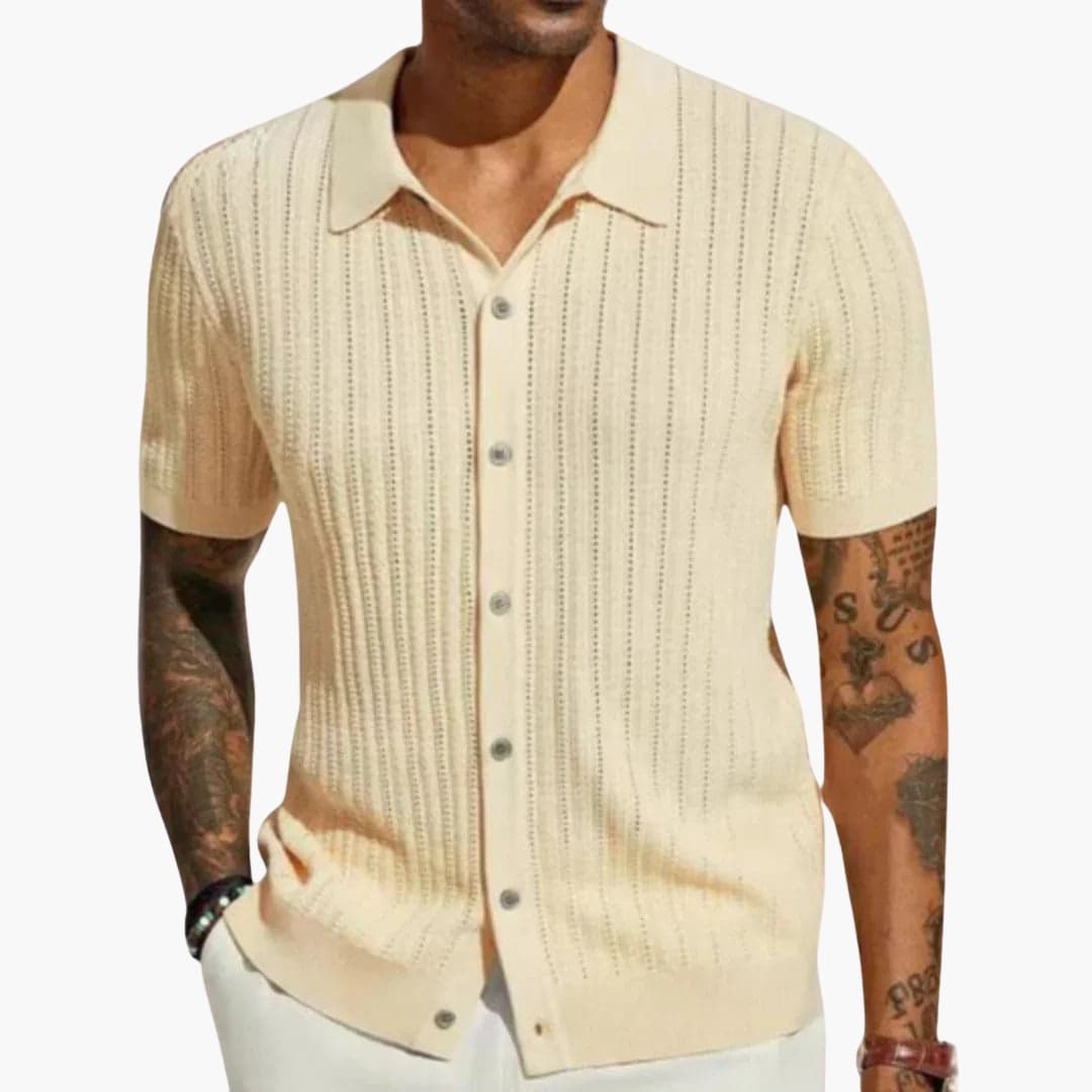 Chemise homme à manches courtes en maille avec patte boutonnée