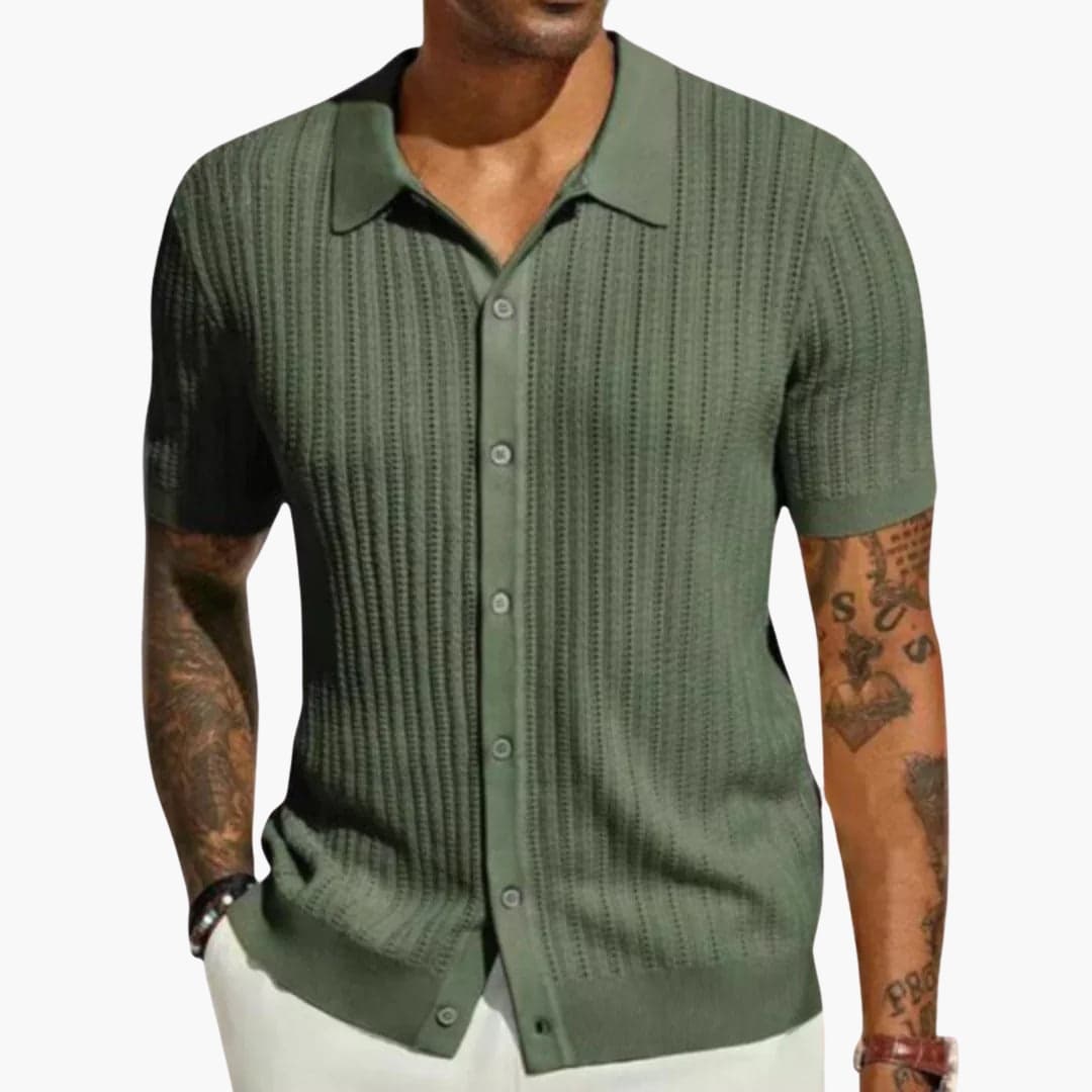Chemise homme à manches courtes en maille avec patte boutonnée