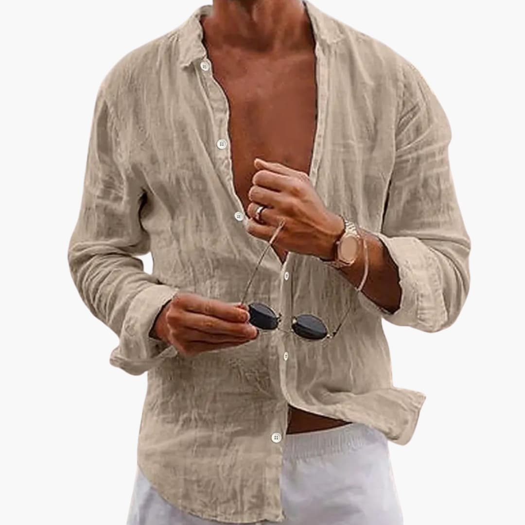 Chemise homme à manches longues avec col à revers et fermeture boutonnée