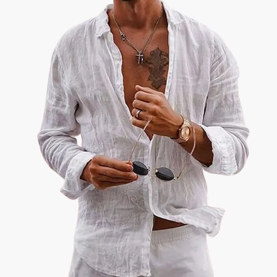 Chemise homme à manches longues avec col à revers et fermeture boutonnée