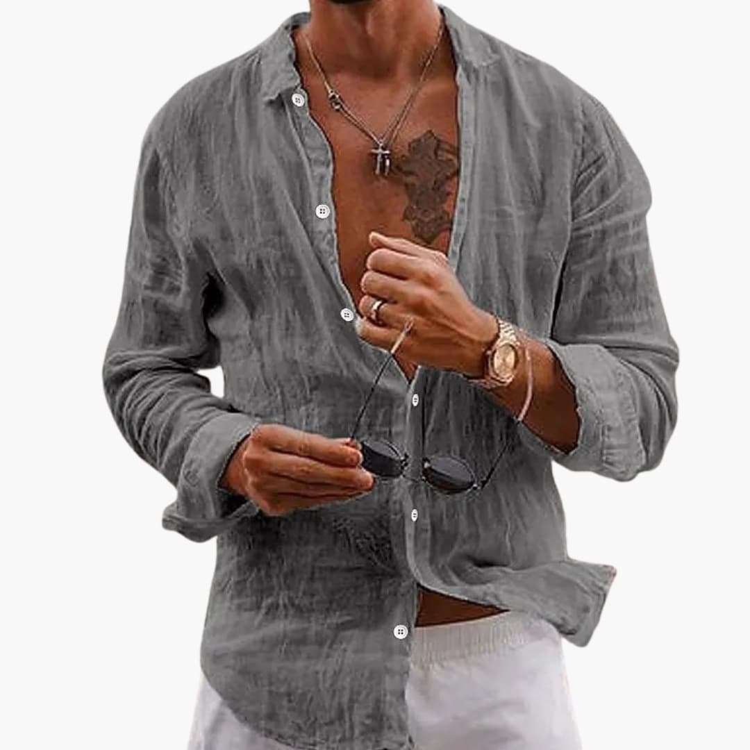 Chemise homme à manches longues avec col à revers et fermeture boutonnée