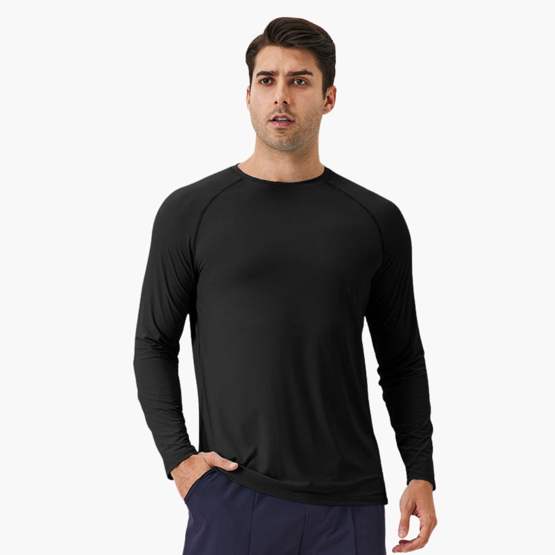 Men's long-sleeve shirt with round collar