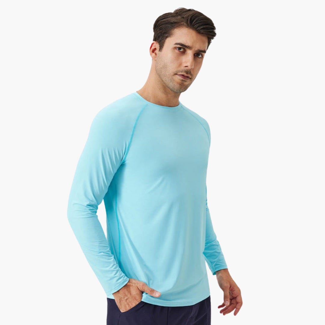 Men's long-sleeve shirt with round collar