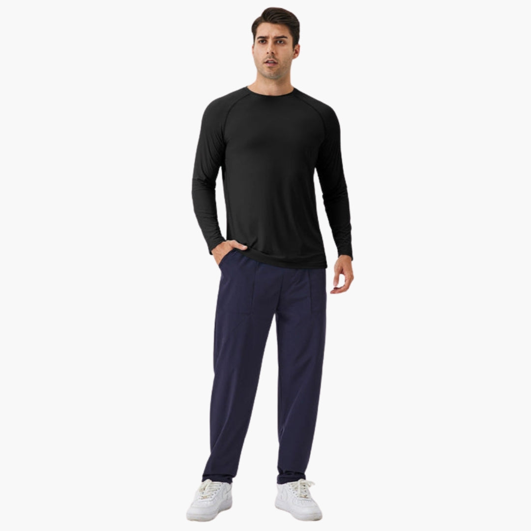 Men's long-sleeve shirt with round collar