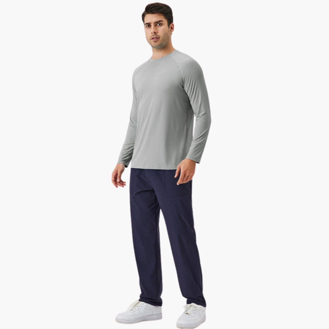 Men's long-sleeve shirt with round collar
