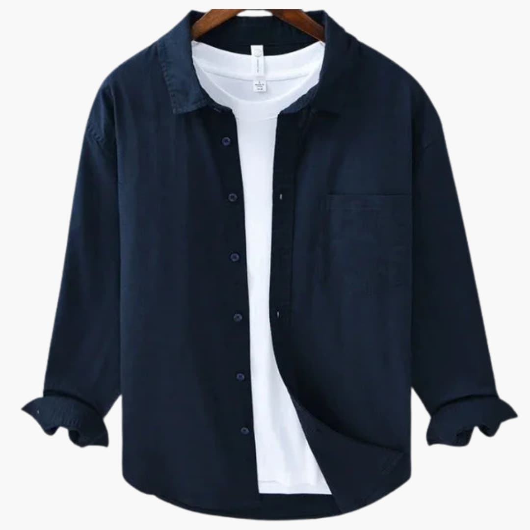 Chemise homme à manches longues avec col traditionnel et fermeture boutonnée