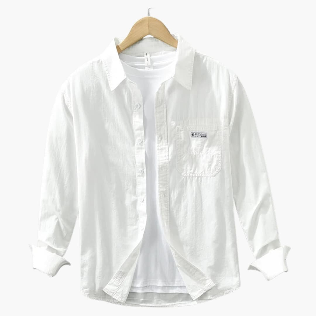 Chemise homme à manches longues avec poche poitrine et fermeture à boutons