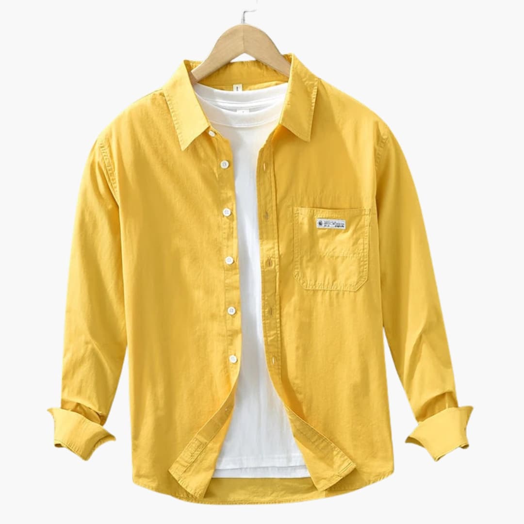 Chemise homme à manches longues avec poche poitrine et fermeture à boutons