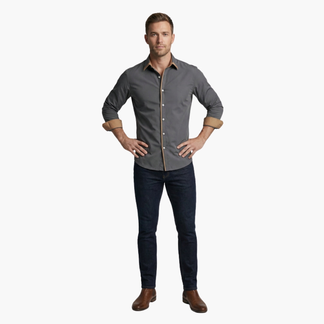 Chemise homme à patte de boutonnage et surface unie