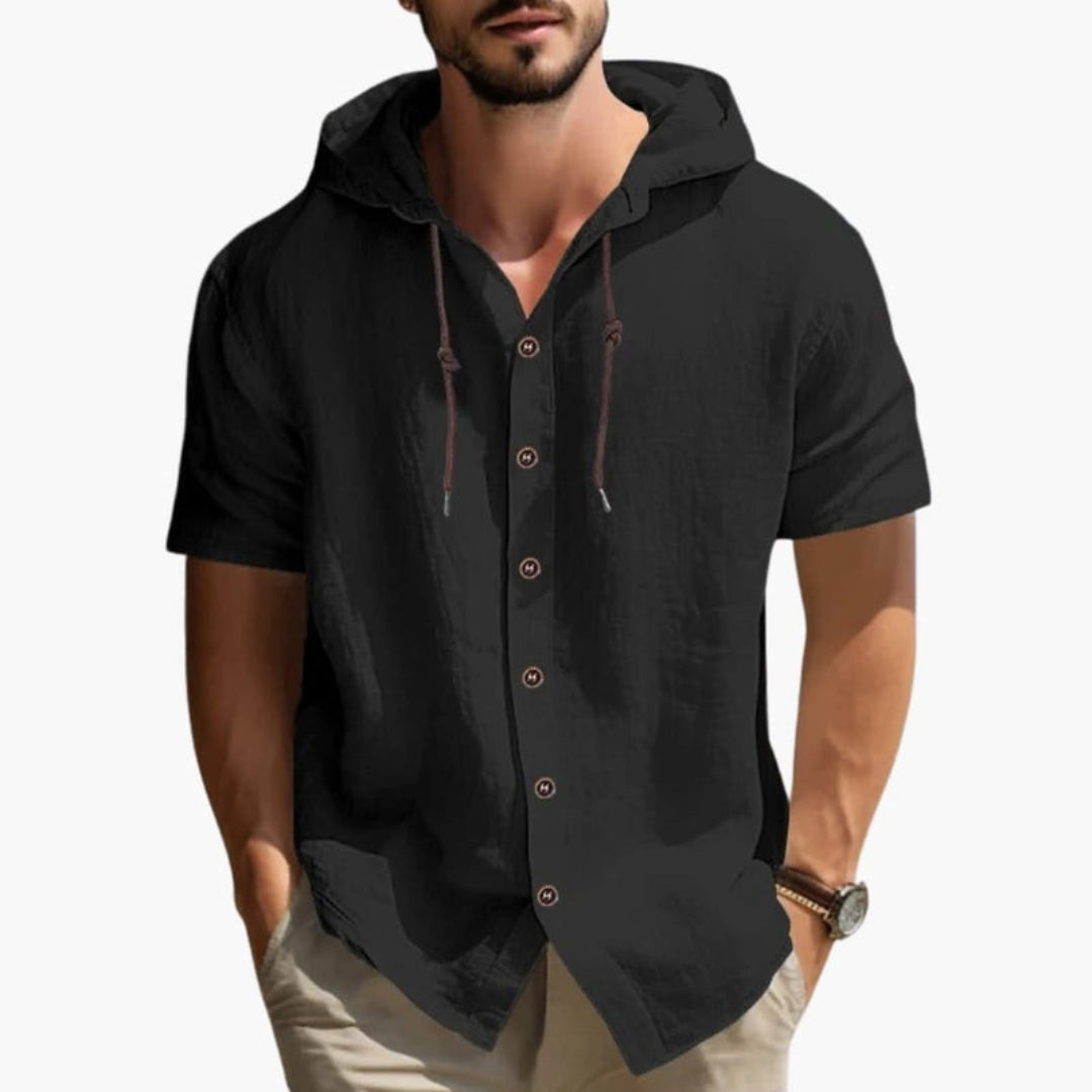 Camisa de hombre con capucha y tapeta de botones