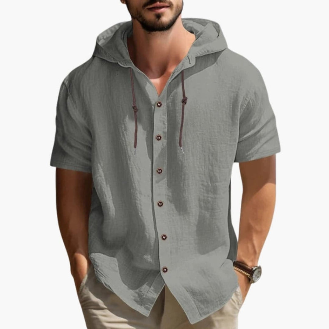 Camisa de hombre con capucha y tapeta de botones