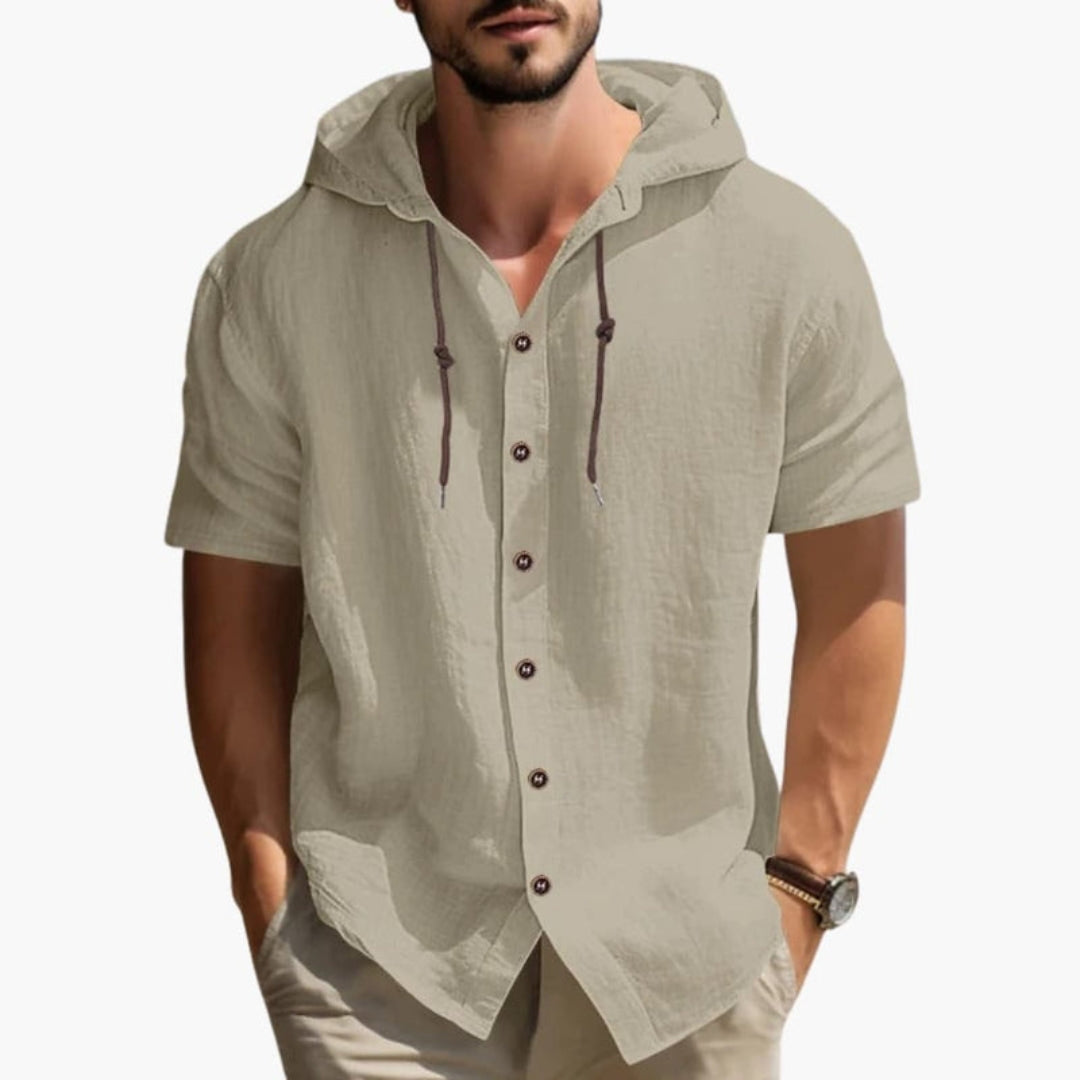 Camisa de hombre con capucha y tapeta de botones