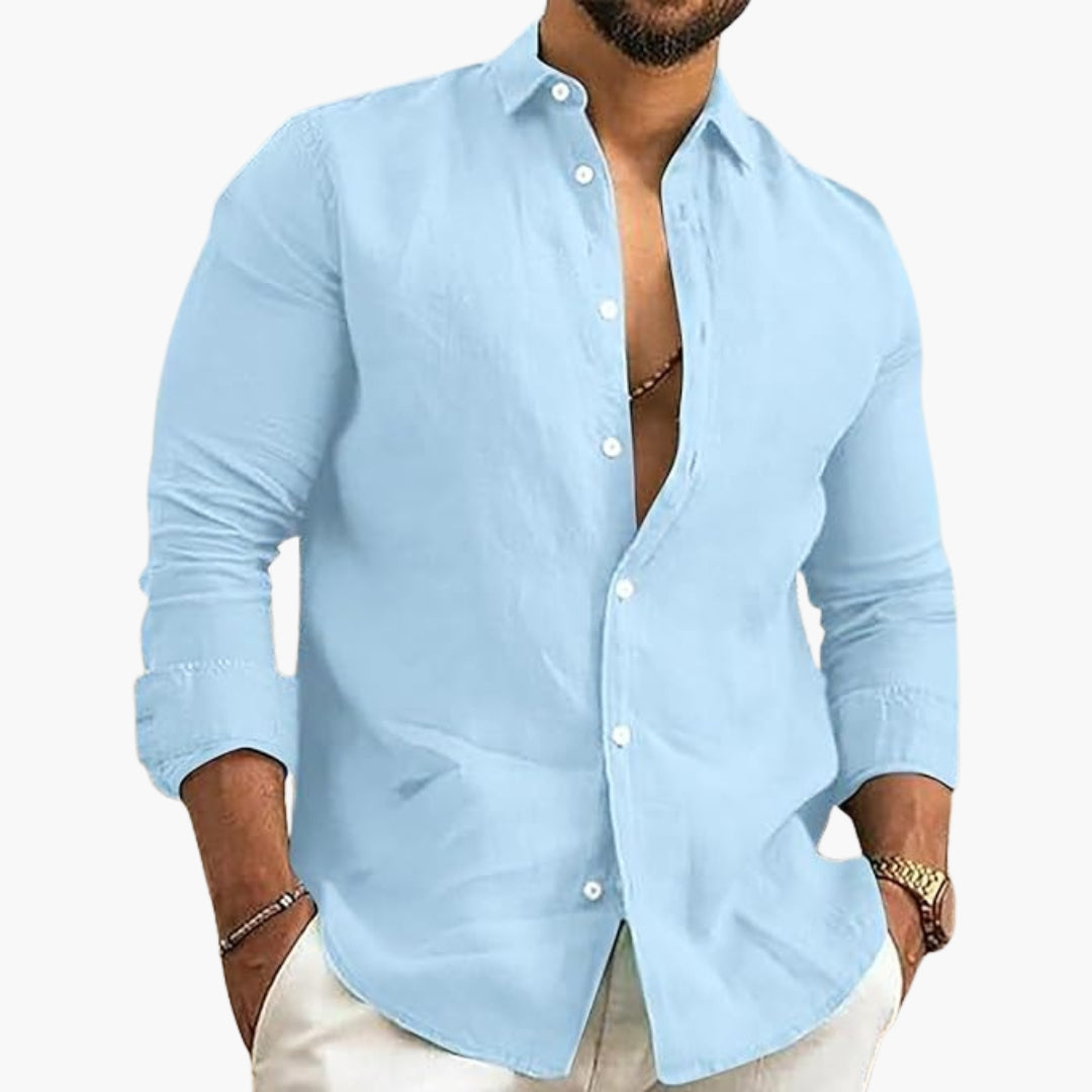 Camicia uomo con chiusura a bottoni e superficie tinta unita