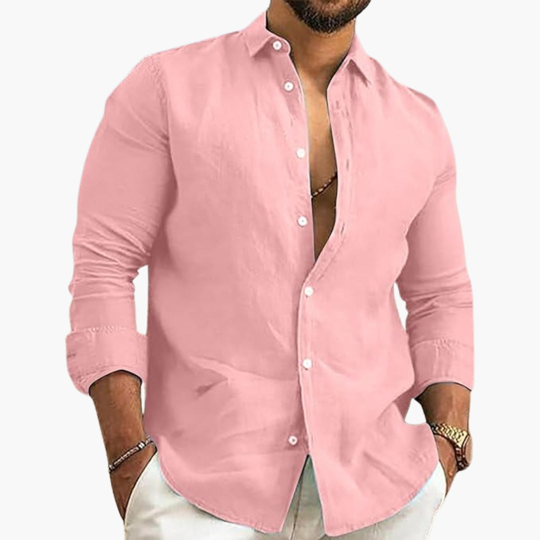 Camicia uomo con chiusura a bottoni e superficie tinta unita