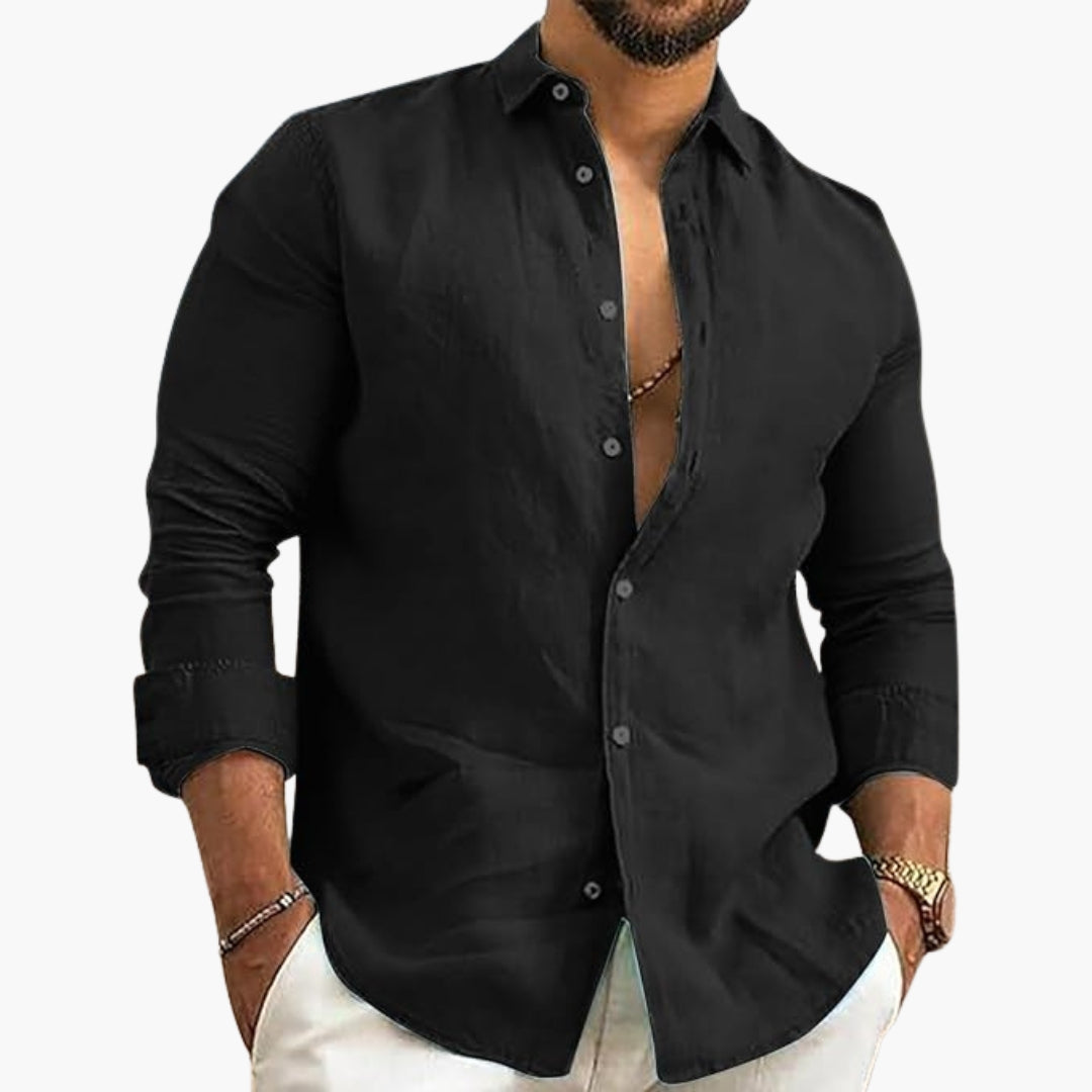 Camicia uomo con chiusura a bottoni e superficie tinta unita