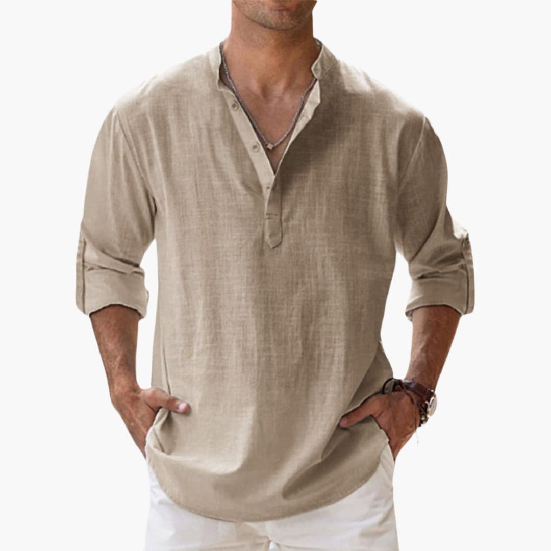 Chemise homme col montant avec patte de boutonnage