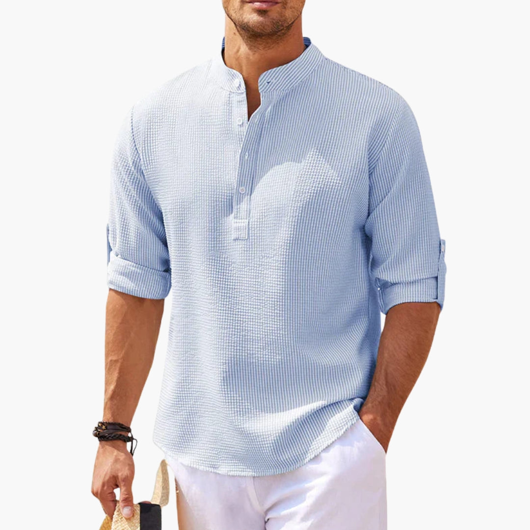 Chemise homme col montant avec patte de boutonnage