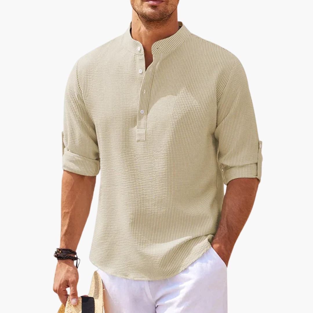 Chemise homme col montant avec patte de boutonnage