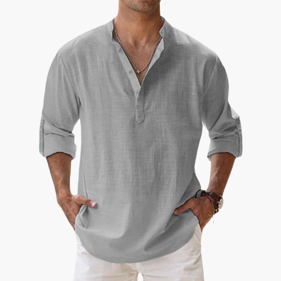 Chemise homme col montant avec patte de boutonnage