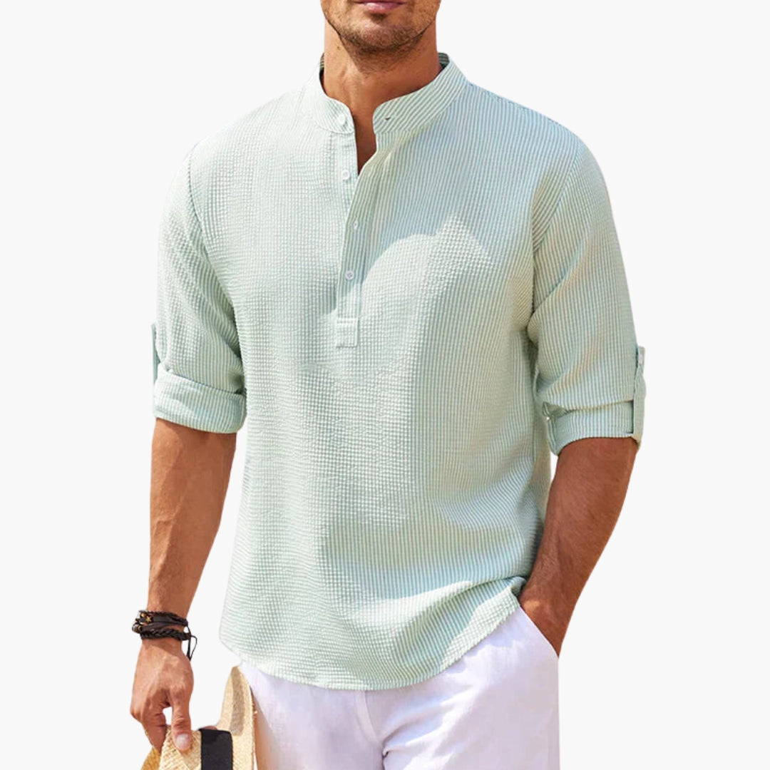 Chemise homme col montant avec patte de boutonnage