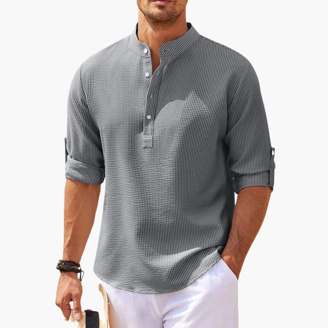 Chemise homme col montant avec patte de boutonnage