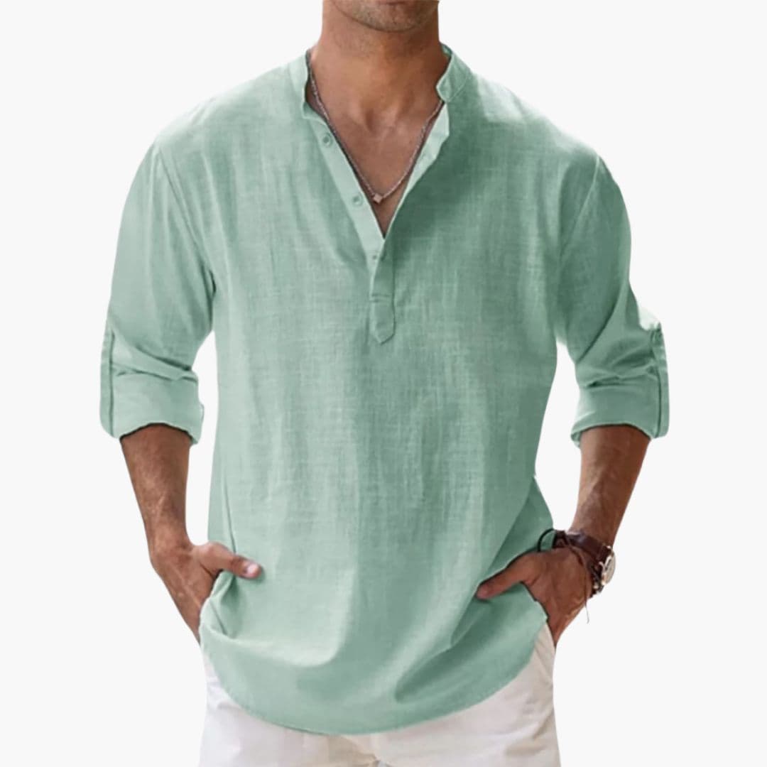 Chemise homme col montant avec patte de boutonnage